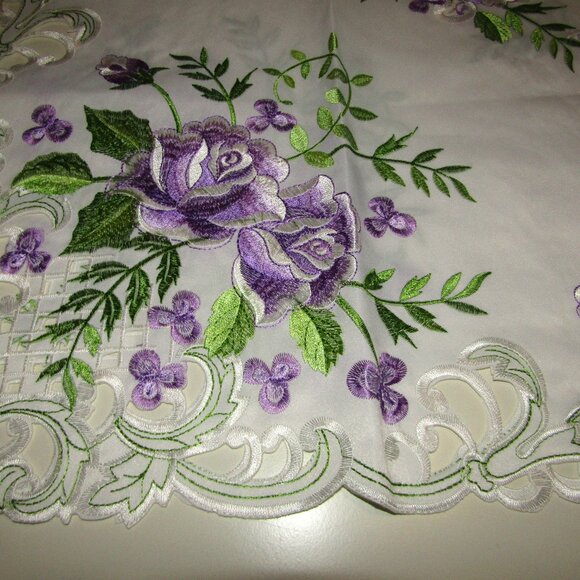 34" x 34" Lilac Spring Floral Embroidered Table Cover - Picture 7 of 11